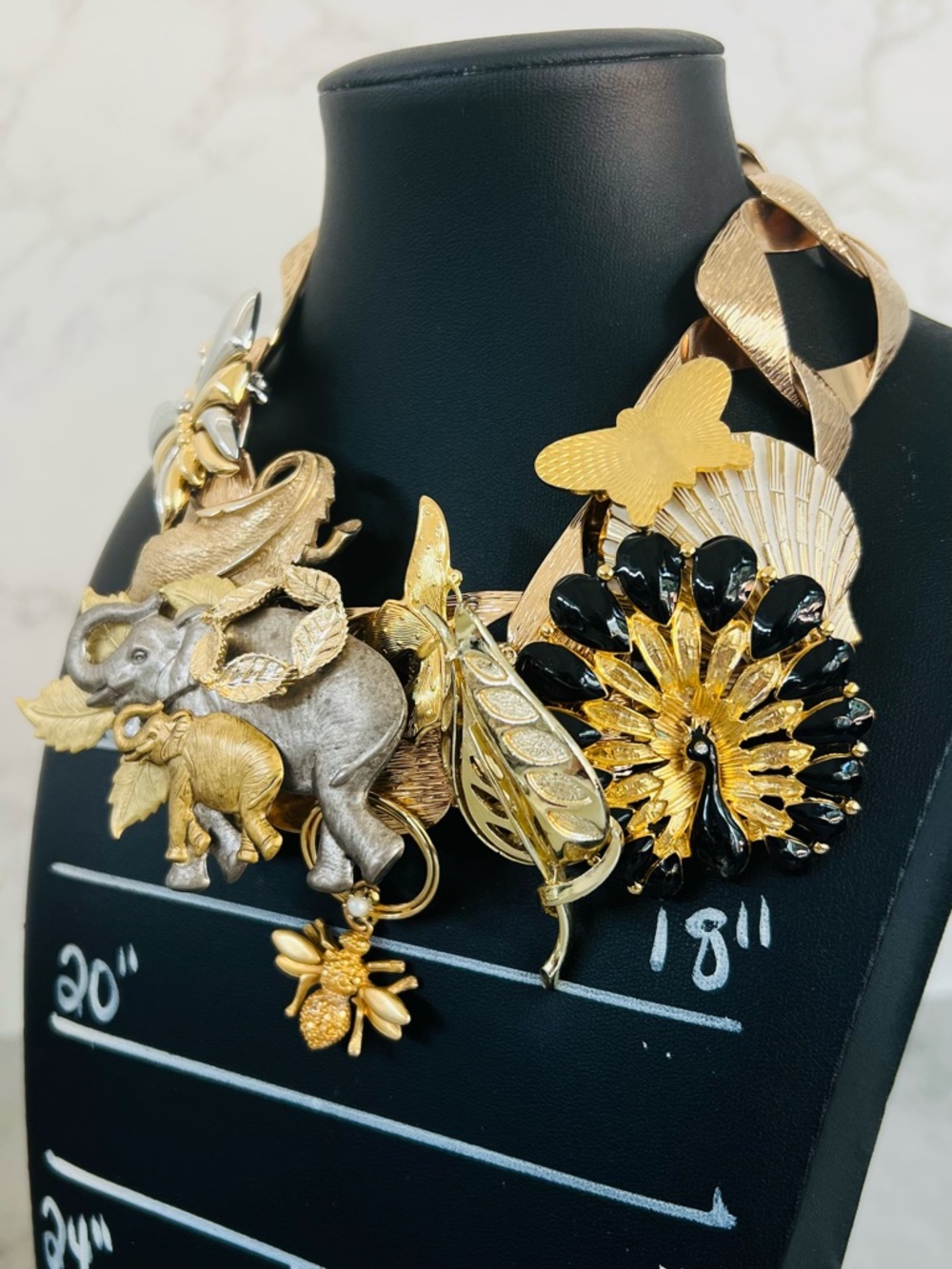 Upcycled Vintage Brooch Necklace "Earth Treasures" 16in - Picture 7 of 10